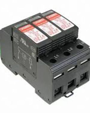 3-Phase Surge Protection Device (SPD), Type 1/2, 400V AC, 50kA Discharge Capacity, DIN Rail Mount, Includes Neutral (N) and Earth (PE) Protection, EN 61643-11 Certified